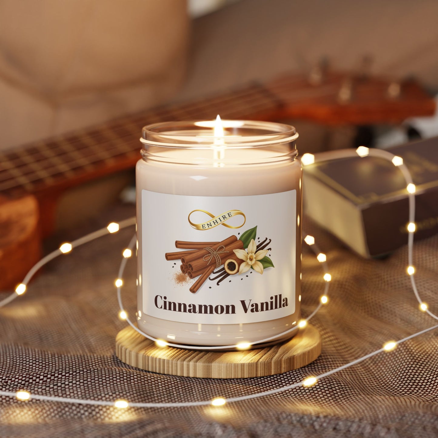 Cinnamon Vanilla Scented Soy Candle — 9oz Aromatic Jar (Cozy, Warm Spice & Sweet Vanilla)