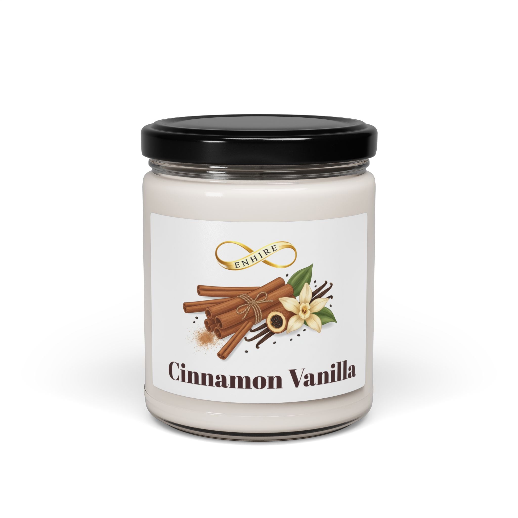 Cinnamon Vanilla Scented Soy Candle — 9oz Aromatic Jar (Cozy, Warm Spice & Sweet Vanilla)