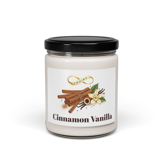 Cinnamon Vanilla Scented Soy Candle — 9oz Aromatic Jar (Cozy, Warm Spice & Sweet Vanilla)