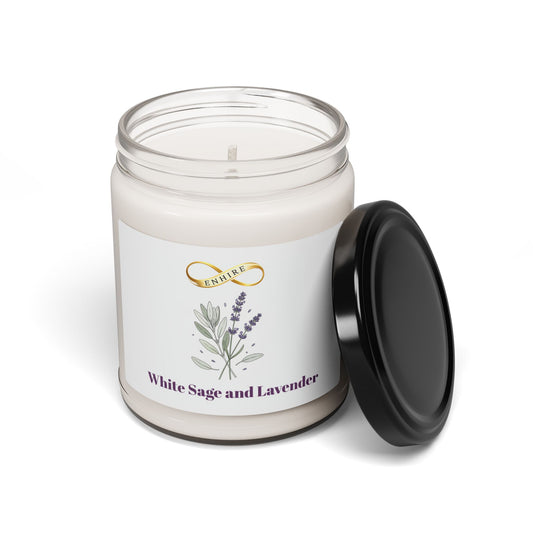 White candle in a glass jar with a black lid on a white background