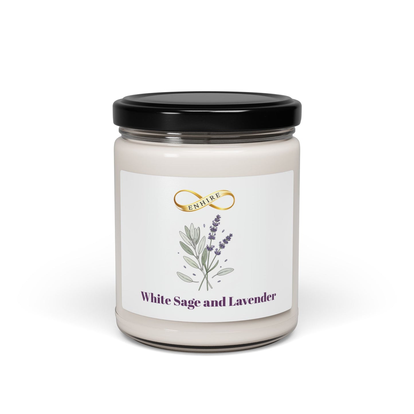 White sage and lavender scented soy candle in glass jar for relaxation and meditation
